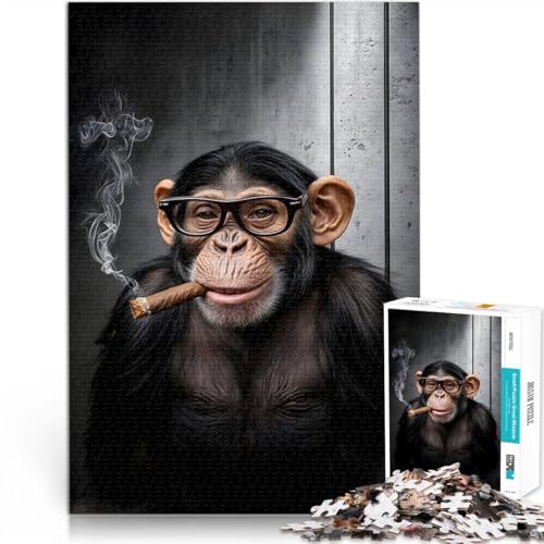 Lernspiele Schimpanse raucht Zigarre Puzzle 1000 Teile für Erwachsene 26x38cm Geburtstagsgeschenk, Geschenke für ab 14 Jahren von LGNBTGM