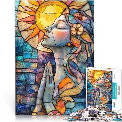 Pädagogisches Spielzeug zum Stressabbau Glasmalerei Frau beten Teenager-Puzzles 1000 Teile 26x38cm Wanddekoration von LGNBTGM