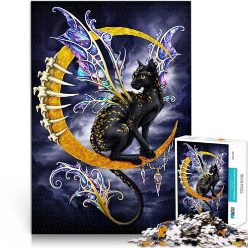 Pädagogisches Spielzeug zum Stressabbau Schwarze Feenkatze auf dem Mond 1000-Teile-Puzzle für Teenager 70x100cm Gutes Geschenk von LGNBTGM