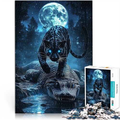 Pädagogisches Spielzeug zum Stressabbau Schwarzer Panther unter dem Mond Teenager 1000-teiliges Puzzle 26x38cm EIN Kunstwerk von LGNBTGM