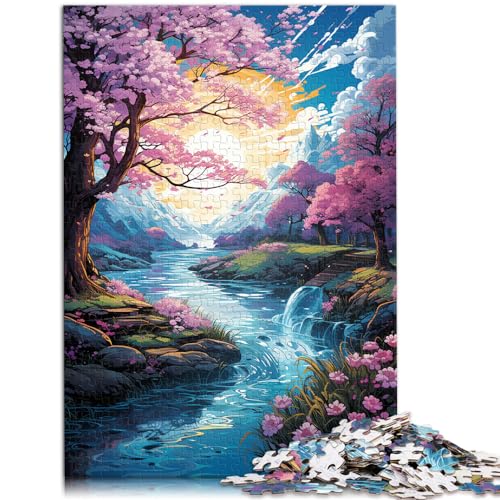 Puzzle für Sakura-Bäume und Bäche, 1000-teiliges Holzpuzzle, jedes Teil ist einzigartig – anspruchsvolles, unterhaltsames Familienspiel, 1000 Teile (50 x 75 cm) von LGNBTGM