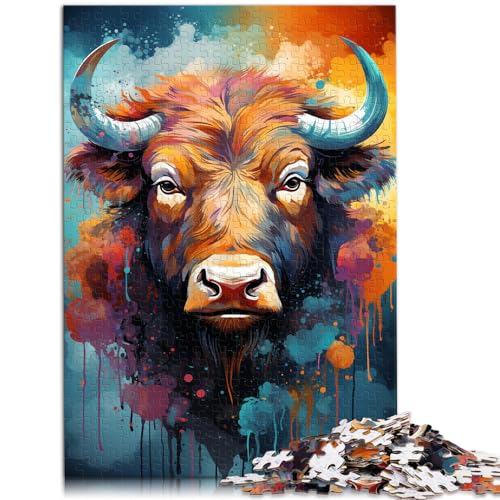 Puzzle zum Verschenken, farbenfrohes psychedelisches Büffel-Aquarell, Puzzle für Erwachsene mit 1000 Teilen, Holzpuzzle, tolles Geschenk für 1000 Teile (50 x 75 cm) von LGNBTGM