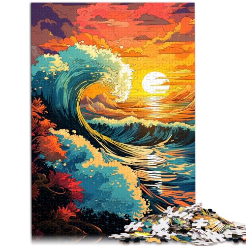 Puzzles Geschenke Spielzeug Wellen unter Sonnenuntergang Puzzle 1000 Teile für Erwachsene vollständig ineinander greifenden und zufällig geformten Teilen 1000 Stück (50 x 75 cm) von LGNBTGM