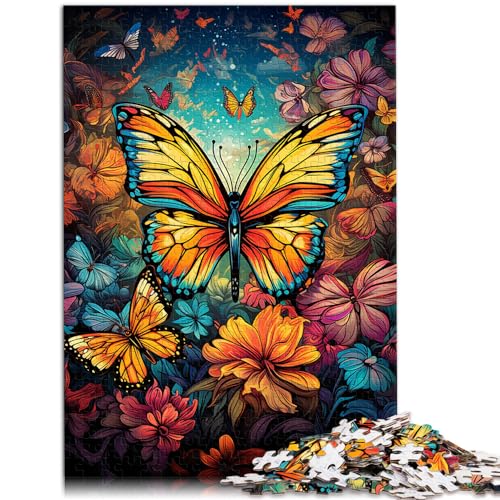Puzzlespiel Bunte psychedelische Blumen und Schmetterlinge Puzzles für Erwachsene 1000 Puzzles Holzpuzzles für Erwachsene und Familien 1000 Teile (50 x 75 cm) von LGNBTGM