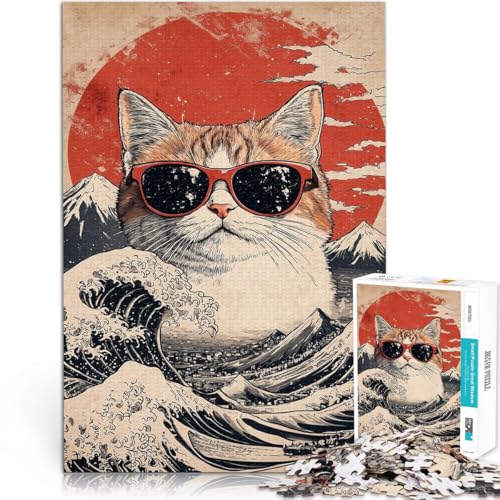 Quizspiel Coole Katze bei der Großen Welle Puzzle 1000 Teile für Teenager 38x52cm Tolle Geschenke und Spielzeuge für ab 14 Jahren von LGNBTGM