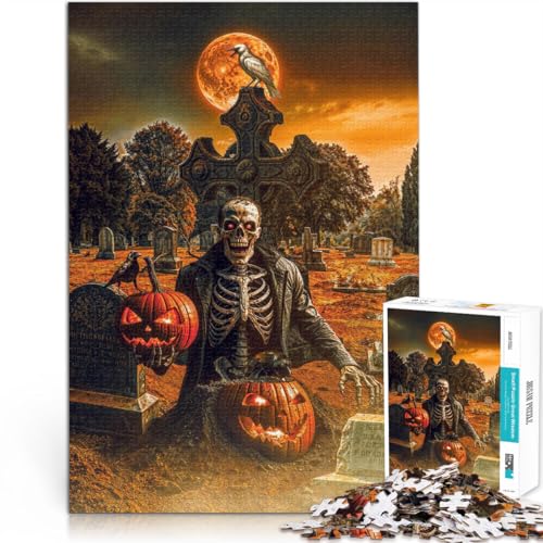 Quizspiel Halloween-Kürbis-Skelett Puzzle 1000 Teile für Erwachsene 38x52cm mit passendem Poster und Quizblatt ab 14 Jahren von LGNBTGM