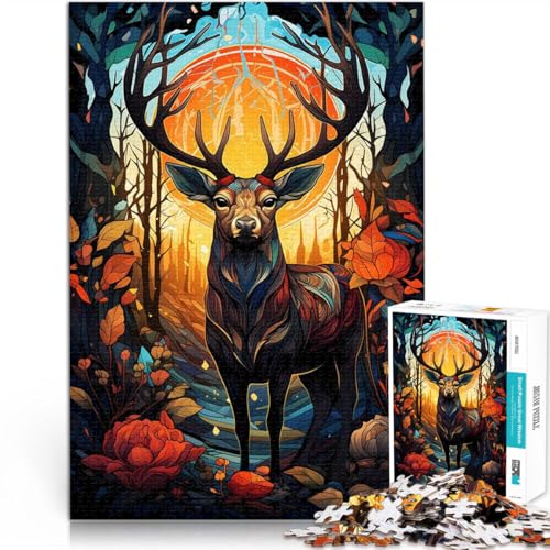 Quizspiel Hirsch Buntglas 1000-teiliges Puzzle für Teenager 70x100cm mit vollständig ineinander greifenden, zufällig geformten Teilen für 14+ von LGNBTGM