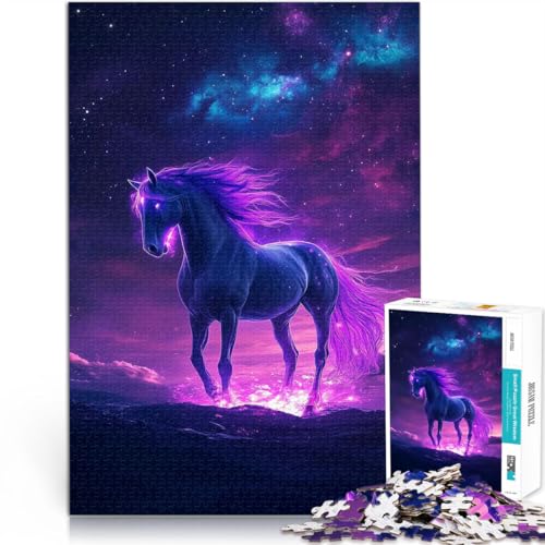 Quizspiel Neon Weltraum süßes Pferd 1000-teilige Puzzles für Teenager 50x75cm Lernspiel für Geburtstag, Weihnachten für ab 14 Jahren von LGNBTGM