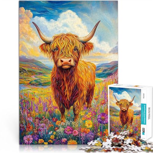 Spiele Spielzeug Geschenk Hochlandkuh auf der Wiese 1000-Teile-Puzzle für Erwachsene 26x38cm Perfekte Dekoration für 14+ von LGNBTGM