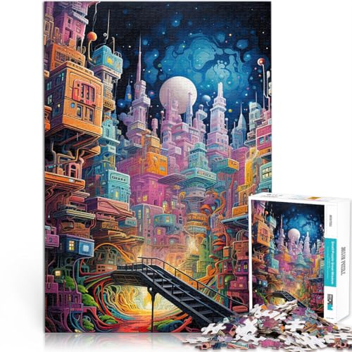 Spielzeug Lernspiele Stressabbau Psychedelisches Stadtkunstwerk 1000-teiliges Teenager-Puzzle 38x52cm Tolles Geschenk für Spiele für und ab 14 Jahren von LGNBTGM