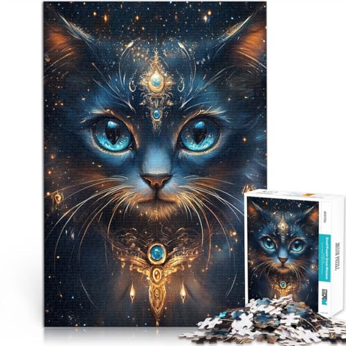 Spielzeug Lernspiele Stressabbau Schwarze Katze mit blauen Augen Puzzle 1000 Teile für Jugendliche 26x38cm Tolles Geschenk für Spiele von LGNBTGM