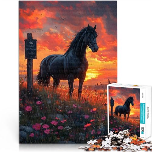 Spielzeug für die ganze Familie Sonnenuntergang auf einem schwarzen Pferd 2000-Teile-Puzzle für Teenager 70x100cm Kunstwerk Geschenk für ab 14 Jahren von LGNBTGM