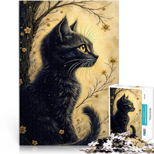 Stressabbau Schwierige Herausforderung Katze mit goldenen Blumen Puzzle 1000 Teile für Erwachsene 70x100cm EIN Kunstwerk von LGNBTGM