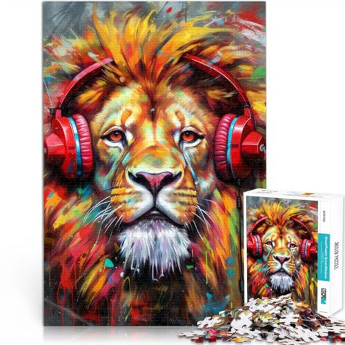 Trainieren Sie Ihr Gehirn und Ihre Hände Löwe mit Kopfhörern Teenager-Puzzles 1000 Teile 38x52cm Geburtstagsgeschenke von LGNBTGM