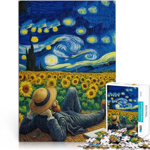 Trainieren Sie Ihr Gehirn und Ihre Hände Sternennacht Sonnenblumen Puzzle für Erwachsene 1000 Teile 26x38cm Gutes Geschenk von LGNBTGM