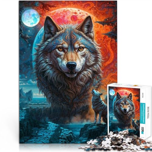 für Lernspiel-Herausforderungsspielzeug Heulen bei Lone Wolf Moon 1000-teilige Puzzles für Erwachsene 26x38cm EIN Kunstwerk von LGNBTGM