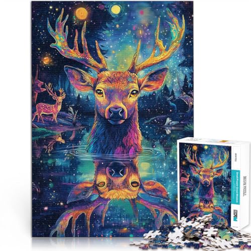 für Lernspiel-Herausforderungsspielzeug Psychedelischer bunter Hirsch 1000-Teile-Puzzle für Teenager 26x38cm EIN Kunstwerk von LGNBTGM