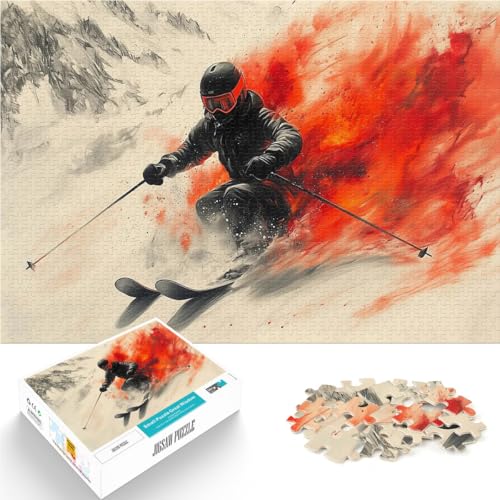 für Lernspiel-Herausforderungsspielzeug Skifahrer im roten Schnee 1000-teiliges Puzzle für Erwachsene 26x38cm Wanddekoration von LGNBTGM