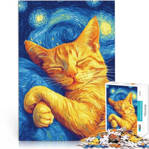 lustige Spiele für die ganze Familie Katze in der Sternennacht Puzzle 1000 Teile für Erwachsene 26x38cm Kunstwerk Geschenk von LGNBTGM