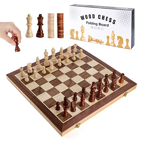 LgowithU Schachbrett-Set für Erwachsene & Kinder, 2 in 1 Holz Schach und Karo Set, Faltbares Magnetisches Spielbrett mit 2 Extra Queens, für Kinder und Erwachsene von LgowithU