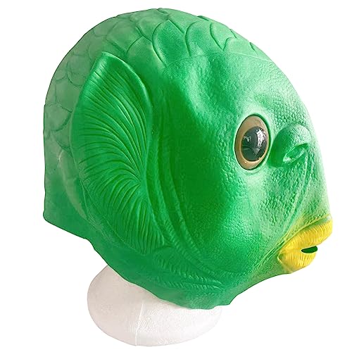 LGQHCE Green Mouth Fisch Maske, Grüne Fischkopfmaske, Fisch Maske Tier PVC Vollkopf Realistische Masken, Tierfisch Kopfbedeckung, für Halloween, Weihnachten, Ostern, Karneval, Kostümpartys von LGQHCE