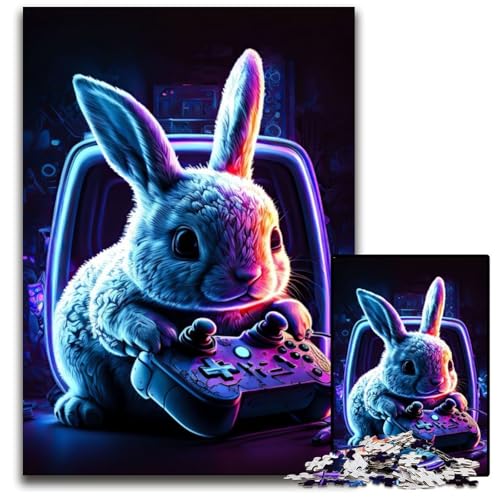 1000-teiliges Puzzle, Kaninchen, Neon, Holzpuzzle für Erwachsene, anspruchsvolles DIY-Denkspiel, perfektes Familienspiel oder dekoratives Geschenk, 26x38cm von LGSHENG