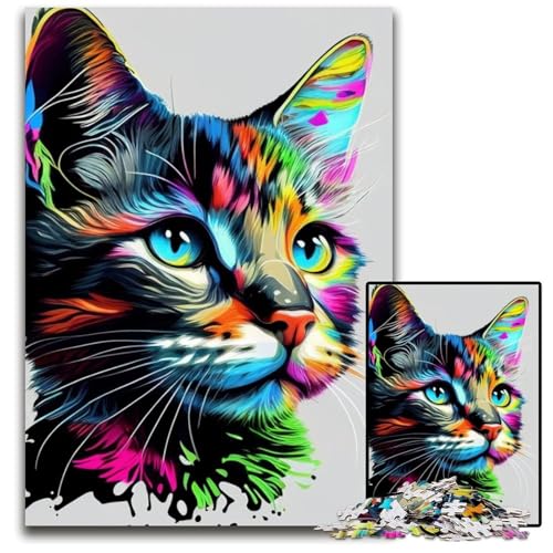 1000-teiliges Puzzle, Katze, Pop-Art, Tiergesicht, Holzpuzzle, Entspannung und Herausforderung, farbenfrohe Kunst zur Heimdekoration, Freunde, 50x75cm 1000-teiliges Puzzle, Katze, Pop-Art, Tiergesicht, Holzpuzzle, Entspannung und Herausforderung, farbenfrohe Kunst zur Heimdekoration, Freunde, 50x75cm von LGSHENG