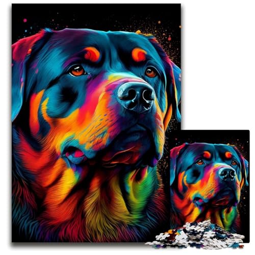 1000-teiliges Puzzle, Rottweiler, bunter Hund, Holzpuzzle für Erwachsene, anspruchsvolles DIY-Denkspiel, perfektes Familienspiel oder dekoratives Geschenk, 50x75cm 1000-teiliges Puzzle, Rottweiler, bunter Hund, Holzpuzzle für Erwachsene, anspruchsvolles DIY-Denkspiel, perfektes Familienspiel oder dekoratives Geschenk, 50x75cm von LGSHENG