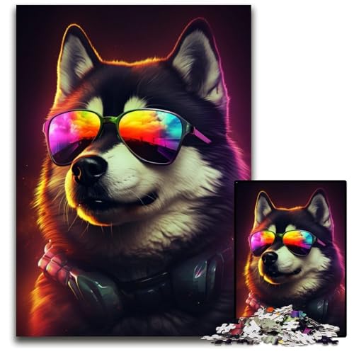 1000-teiliges Puzzle, farbenfrohes Husky-Puzzle, anspruchsvolles Denkspiel für Teenager, unterhaltsames interaktives Spiel für die ganze Familie, 50x75cm von LGSHENG