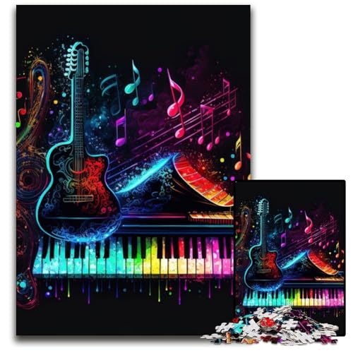 1000-teiliges Puzzle „Live-Musik Neon“, Holzpuzzle zum Entspannen und Herausfordern, farbenfrohe Heimdekorationskunst, Freunde, 50x75cm von LGSHENG