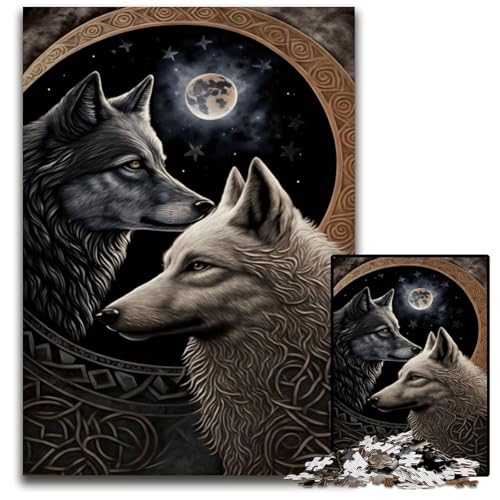 1000-teiliges Puzzle „Skoll and Hati Norse Wolf“ für Erwachsene, ideal für Verliebte, perfektes Weihnachts-, Neujahrs- und Valentinstagsgeschenk, 26x38cm 1000-teiliges Puzzle „Skoll and Hati Norse Wolf“ für Erwachsene, ideal für Verliebte, perfektes Weihnachts-, Neujahrs- und Valentinstagsgeschenk, 26x38cm von LGSHENG