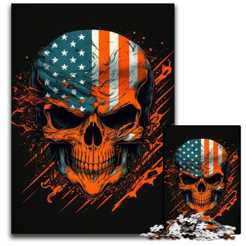 1000-teiliges Puzzle „Totenkopf mit amerikanischer Flagge“, anspruchsvolles Denkspiel für Teenager, interaktives Familienspiel, 50x75cm von LGSHENG