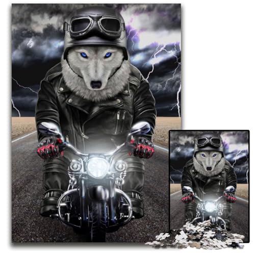 1000-teiliges Puzzle „Wolf reitet Motorrad“, anspruchsvolles Denkspiel für Teenager, unterhaltsames interaktives Spiel für die ganze Familie, 26x38cm 1000-teiliges Puzzle „Wolf reitet Motorrad“, anspruchsvolles Denkspiel für Teenager, unterhaltsames interaktives Spiel für die ganze Familie, 26x38cm von LGSHENG