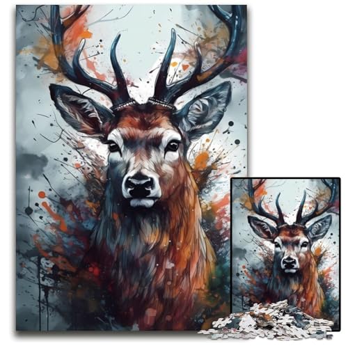 1000-teiliges Puzzle-Geschenk, Hirsch-Popart-Puzzle für Erwachsene, zum Entspannen und Herausfordern, farbenfrohe Kunst zur Heimdekoration, Freunde, 26x38cm von LGSHENG