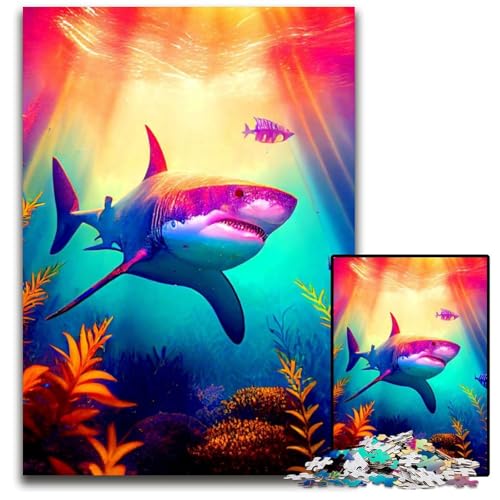 1000-teiliges Puzzle Hai, Holzpuzzle zum Entspannen und Herausfordern, farbenfrohe Heimdekorationskunst, Freunde, 26x38cm 1000-teiliges Puzzle Hai, Holzpuzzle zum Entspannen und Herausfordern, farbenfrohe Heimdekorationskunst, Freunde, 26x38cm von LGSHENG