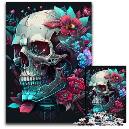 1000-teiliges Puzzle Mechanischer Totenkopf Blumen Puzzles Herausforderndes Denkspiel für Teenager, Familienspaß Interaktives Spiel 26X38CM/10.23x14.96inch 1000-teiliges Puzzle Mechanischer Totenkopf Blumen Puzzles Herausforderndes Denkspiel für Teenager, Familienspaß Interaktives Spiel 26X38CM/10.23x14.96inch von LGSHENG