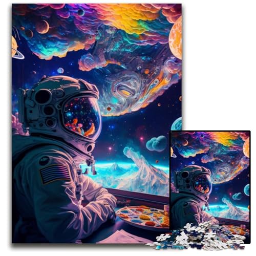 1000-teiliges Puzzle für Erwachsene, Astronaut isst Pizza, Puzzle für Erwachsene, perfekt für Halloween, Weihnachten, Geburtstagsgeschenk, 50x75cm von LGSHENG