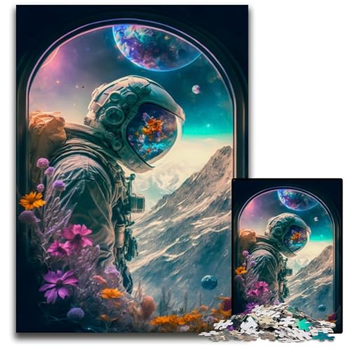 1000-teiliges Puzzle für Erwachsene, Astronautenblumen, Holzpuzzle, hochschwieriges Denkspiel für Jugendliche, 50x75cm von LGSHENG