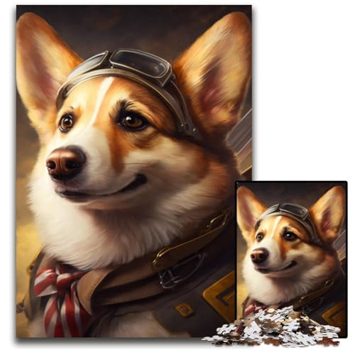 1000-teiliges Puzzle für Erwachsene, Aviator Corgi-Puzzle für Erwachsene, perfekt für Halloween, Weihnachten, Geburtstagsgeschenk, 50x75cm von LGSHENG