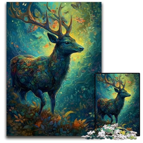 1000-teiliges Puzzle für Erwachsene, Hirsch-Blumen-Puzzle für Erwachsene, perfekt für Halloween, Weihnachten, Geburtstagsgeschenk, 50x75cm von LGSHENG