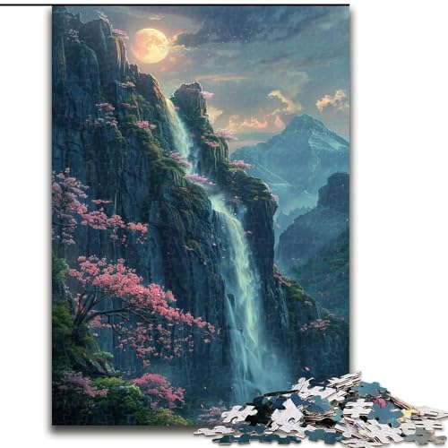 1000-teiliges Puzzle für Erwachsene, Kirschblüten-Wasserfall-Puzzle, interaktives Familienspiel, ideal für Teenager, Denksport-Geschenk (Größe: 26x38cm) von LGSHENG