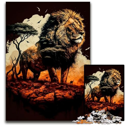 1000-teiliges Puzzle für Erwachsene, König der Löwen des Dschungels, Holzpuzzle, hochschwieriges Denkspiel für Jugendliche, 50x75cm von LGSHENG