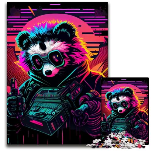 1000-teiliges Puzzle für Erwachsene, Neon-Panda-Puzzle für Erwachsene, perfekt für Halloween, Weihnachten, Geburtstagsgeschenk, 26x38cm von LGSHENG