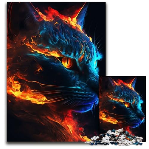 1000-teiliges Puzzle für Erwachsene, Paint Fire Cat Face, Holzpuzzle, hochschwieriges Denkspiel für Jugendliche, 50x75cm 1000-teiliges Puzzle für Erwachsene, Paint Fire Cat Face, Holzpuzzle, hochschwieriges Denkspiel für Jugendliche, 50x75cm von LGSHENG