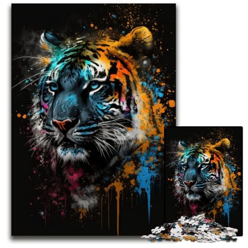 1000-teiliges Puzzle für Erwachsene, Paintsplash Tiger, Holzpuzzle, hochschwieriges Denkspiel für Jugendliche, 50x75cm 1000-teiliges Puzzle für Erwachsene, Paintsplash Tiger, Holzpuzzle, hochschwieriges Denkspiel für Jugendliche, 50x75cm von LGSHENG