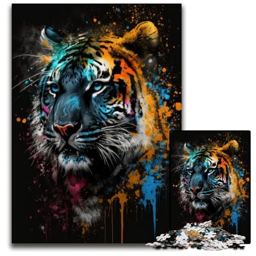 1000-teiliges Puzzle für Erwachsene, Paintsplash Tiger-Puzzles für Erwachsene, Denkspiel für Teenager, 26x38cm von LGSHENG
