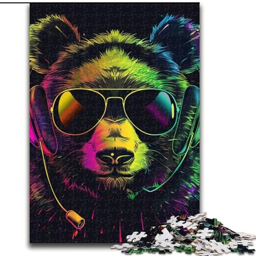 1000-teiliges Puzzle für Erwachsene, Panda mit Kopfhörern, ideal für Verliebte, perfektes Weihnachts-, Neujahrs- oder Valentinstagsgeschenk (Größe: 26x38cm) von LGSHENG