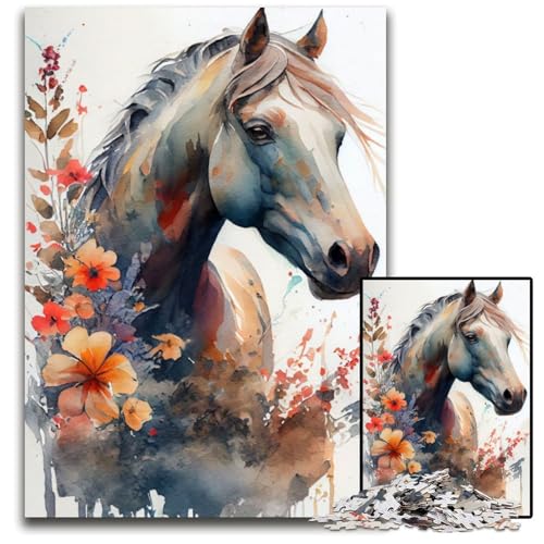 1000-teiliges Puzzle für Erwachsene, Pferde- und Blumen-Puzzle für Erwachsene, perfekt für Halloween, Weihnachten, Geburtstagsgeschenk, 26x38cm von LGSHENG