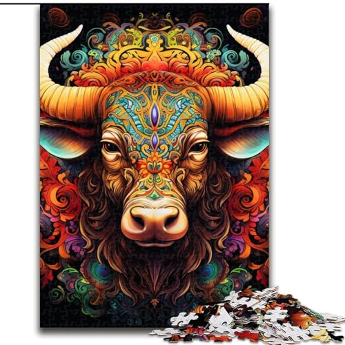 1000-teiliges Puzzle für Erwachsene, Psychedelic Buffalo Jigsaw, Teenager, Paare und Freunde zum Geburtstag, zu Weihnachten (Größe: 26x38cm) von LGSHENG