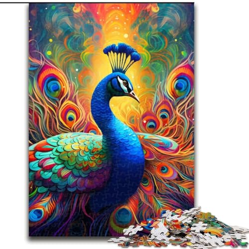 1000-teiliges Puzzle für Erwachsene, Psychedelisches Pfauen-Puzzle, anspruchsvolles Denkspiel für Teenager, Spaß für den Spieleabend mit der Familie (Größe: 26x38cm) von LGSHENG